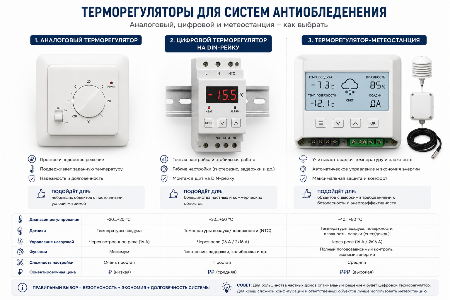 Аналоговый и цифровой терморегулятор и метеостанция для антиобледенения