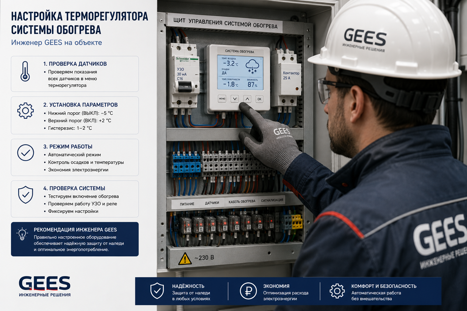Настройка терморегулятора обогрева инженером GEES