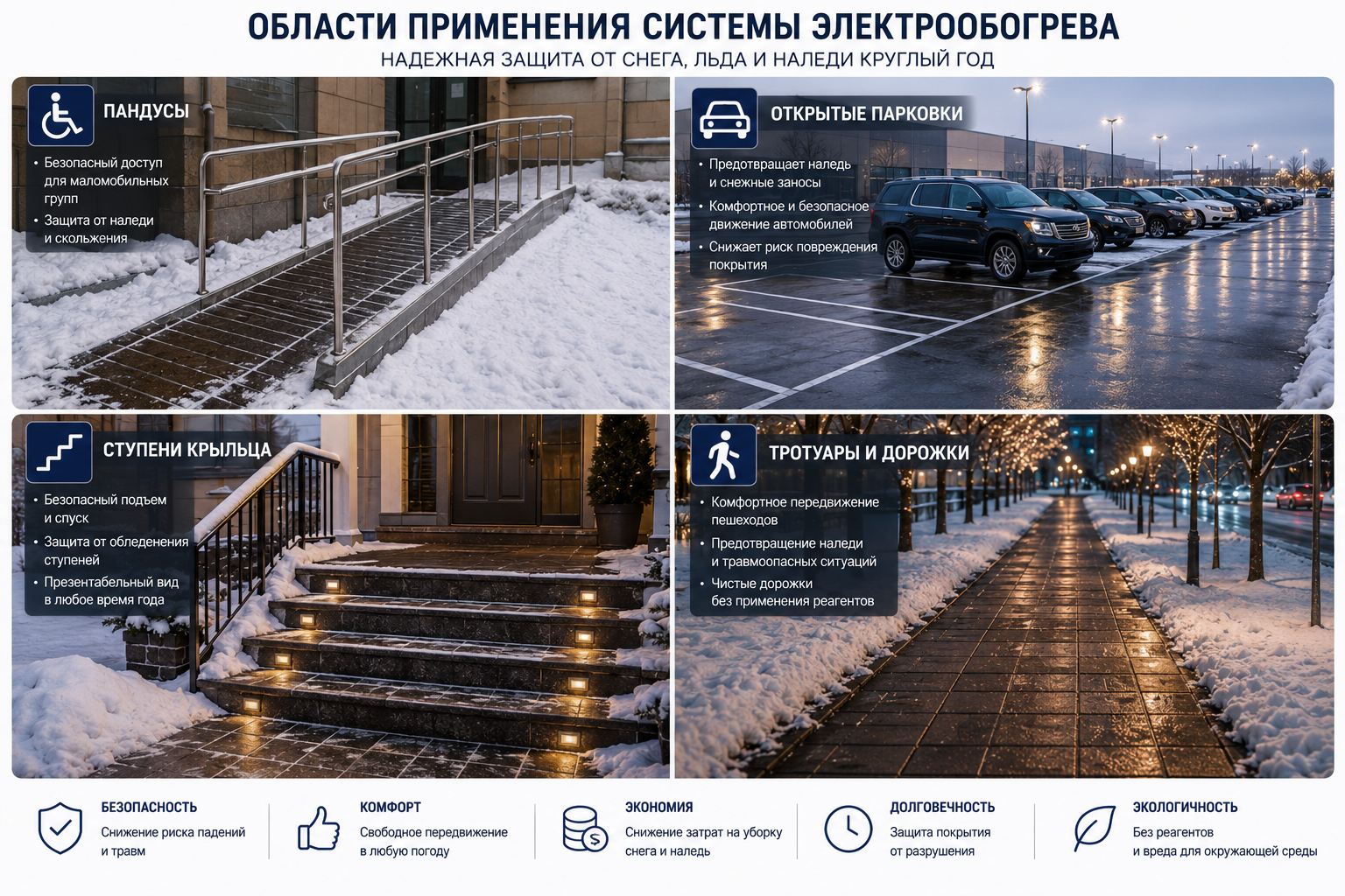 Обогрев пандусов, парковок, ступеней и тротуаров кабелем