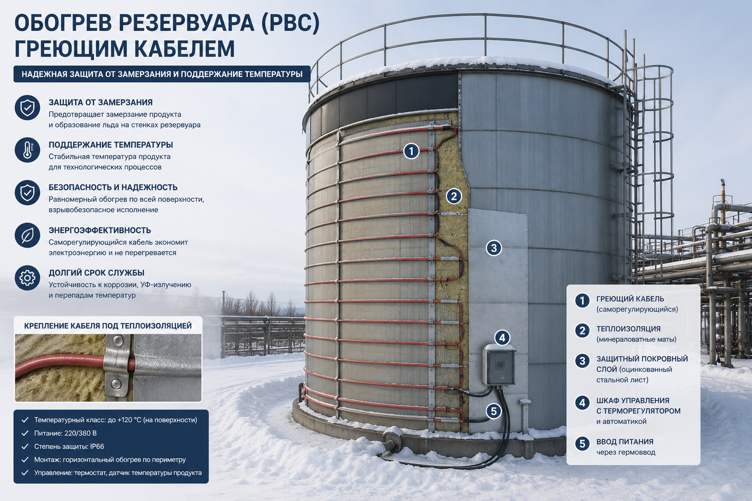 обогрев резервуара греющим кабелем зимой