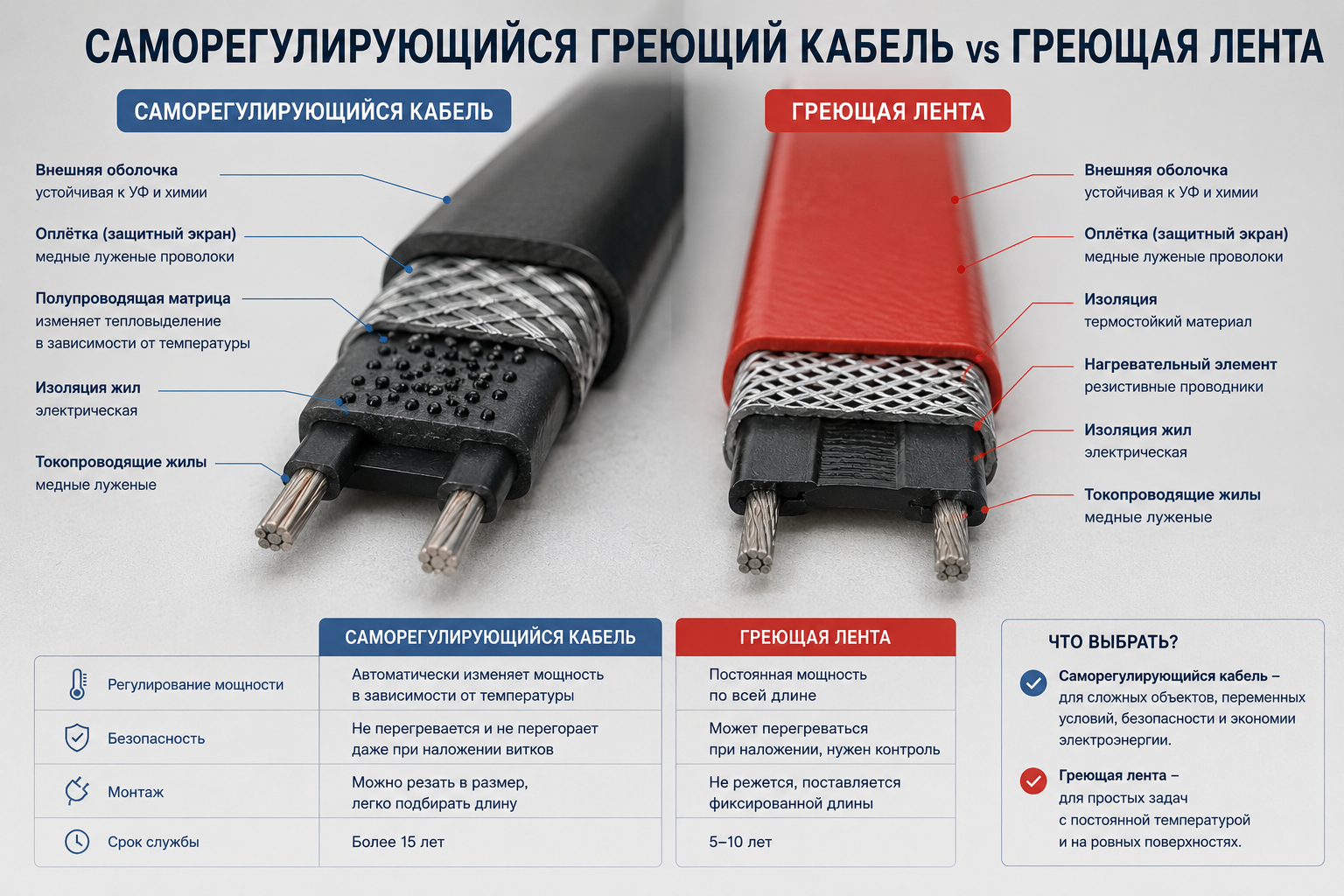 саморегулирующийся греющий кабель и греющая лента
