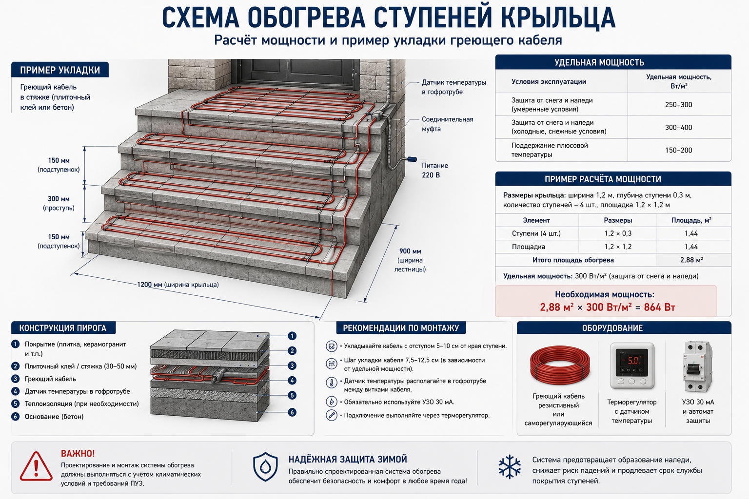 Расчёт мощности обогрева ступеней крыльца Вт на м2 Расчёт мощности обогрева ступеней крыльца Вт на м2