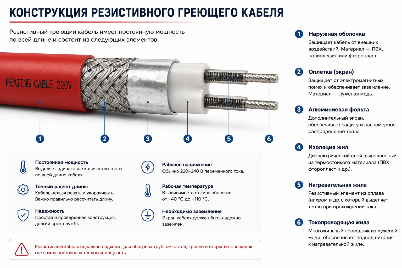 конструкция резистивного греющего кабеля в разрезе конструкция резистивного греющего кабеля в разрезе